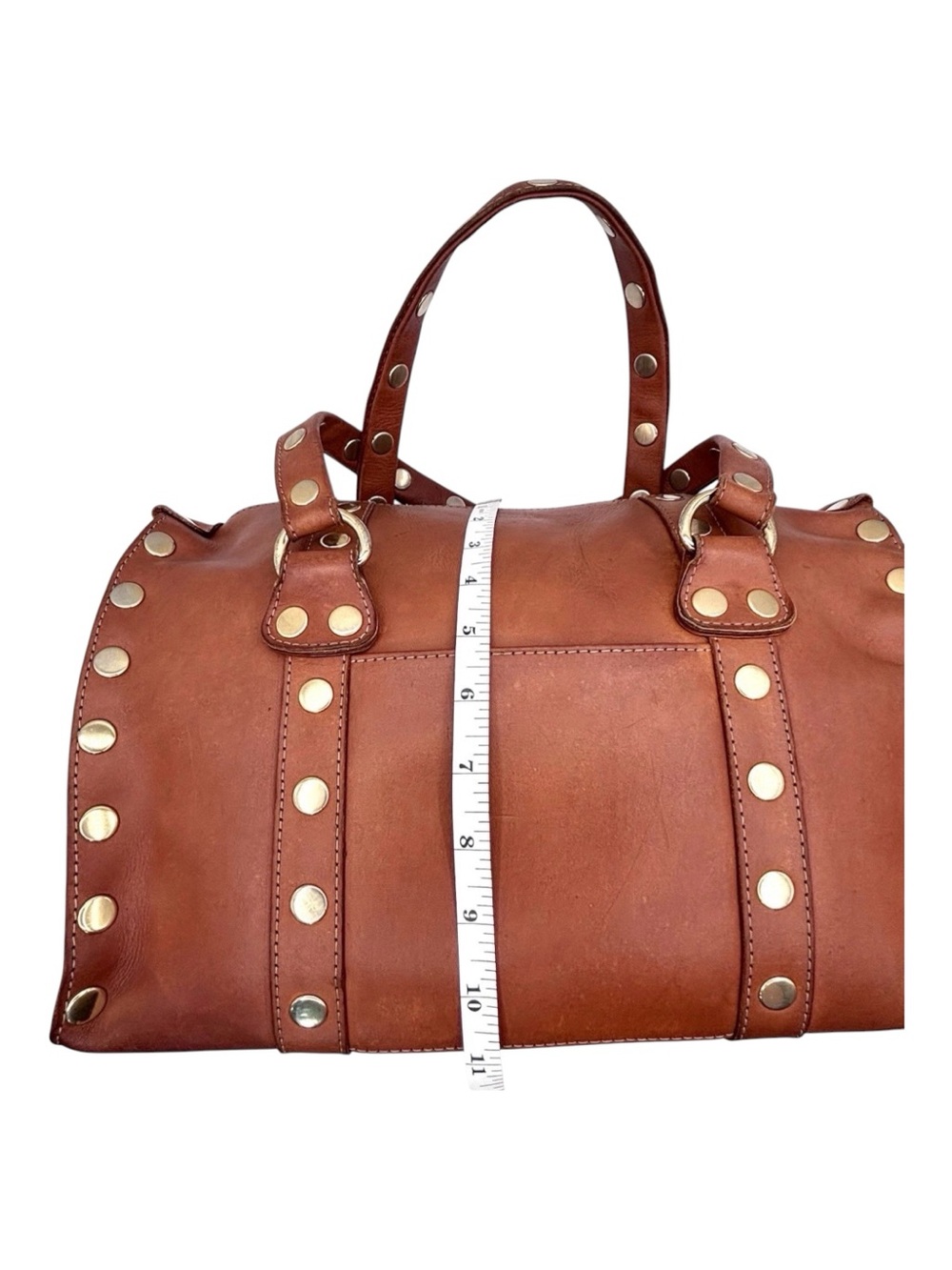 Hammitt Westwood Bag Elevated Chic Gold Studded Rivets Dr Brown Leather Satchel - Picture 8 of 14